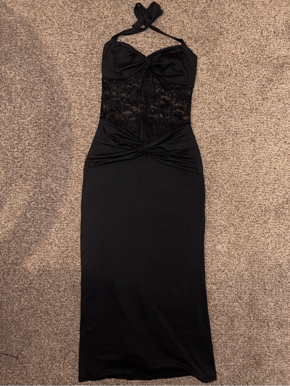 Elegant Black Lace Halter Maxi Dress